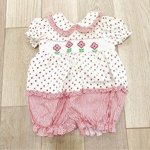 Vintage Floral Baby Bodysuit - Red and White 6-9 months